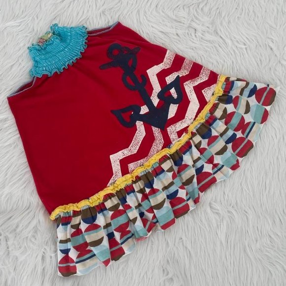 Twirls and Twigs Girls Ruffle Anchor Nautical Dress July 4th Size 5 - Picture 1 of 1